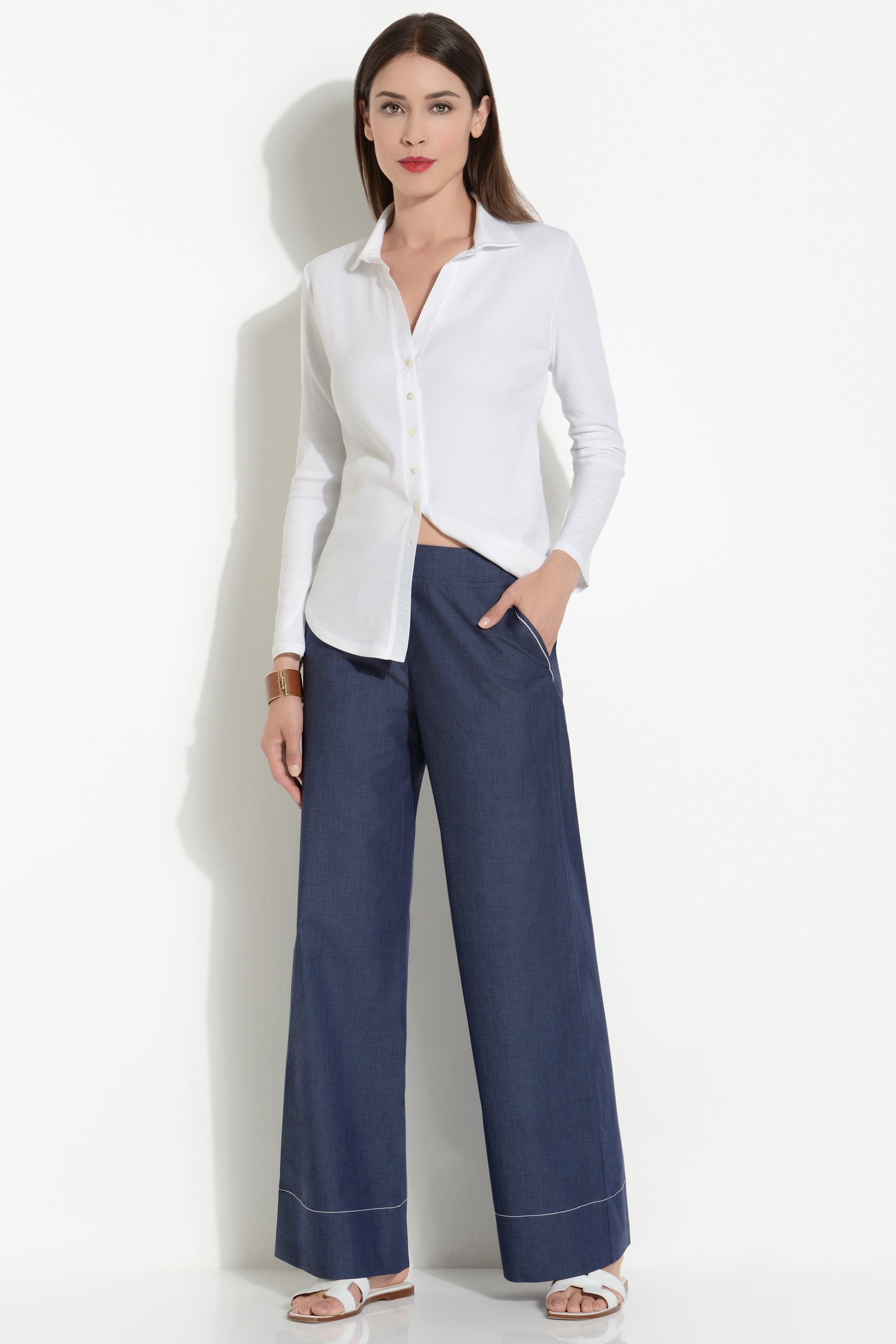 WIDE LEG HOSE IN DENIM LOOK