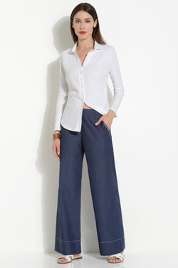 WIDE-LEG PULL-ON PANT IN DENIM LOOK